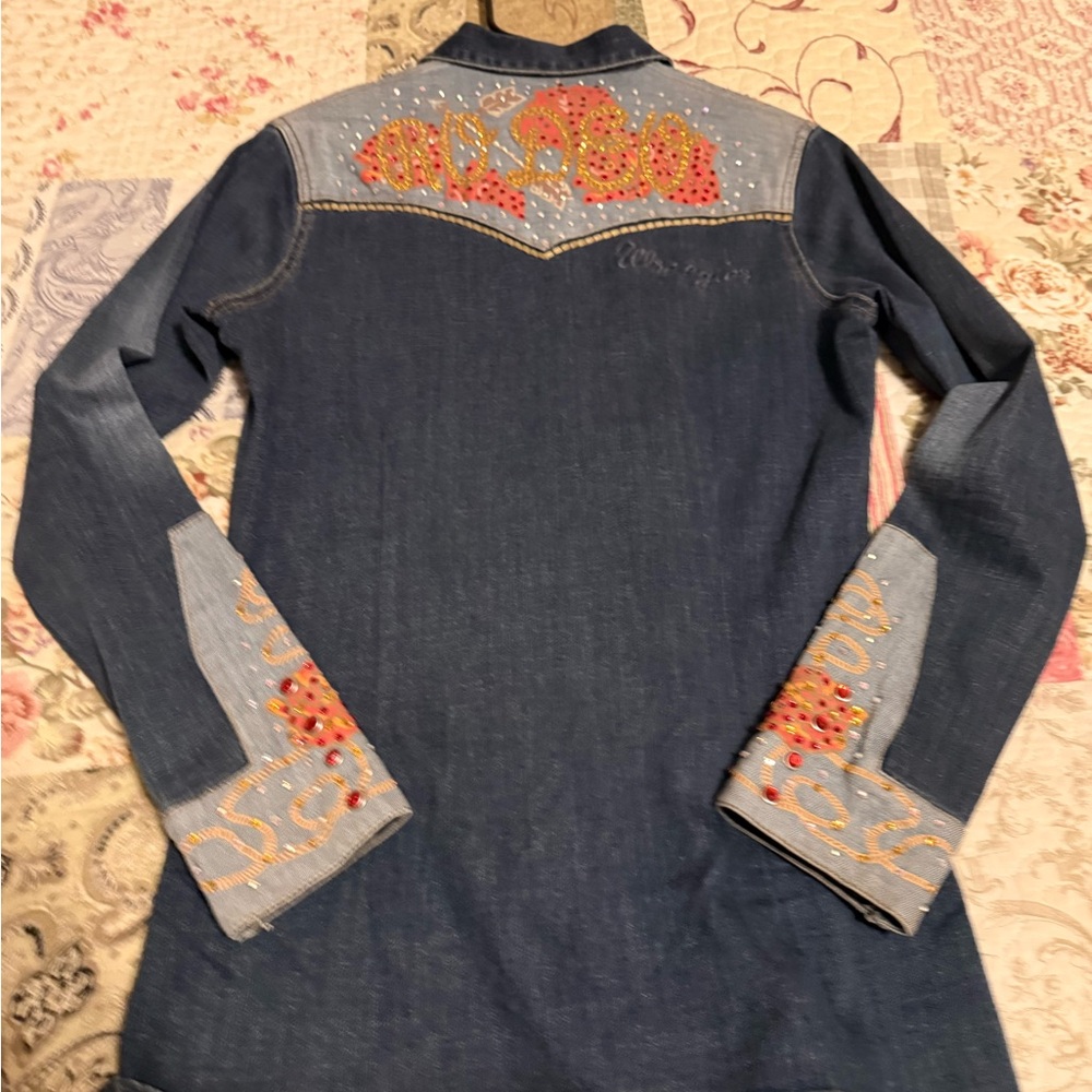 Rodeo Quincy x Wrangler Custom Rhinestoned Embroidered Denim Button Up